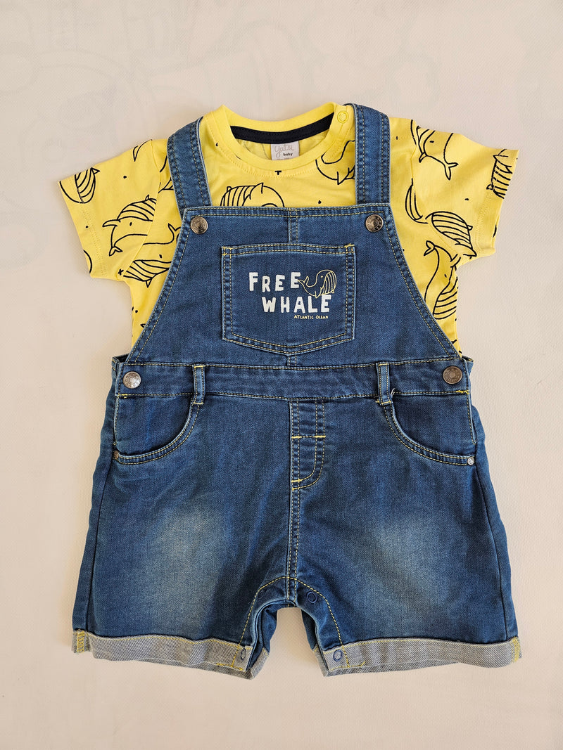 Peto denim + camiseta BALLENAS